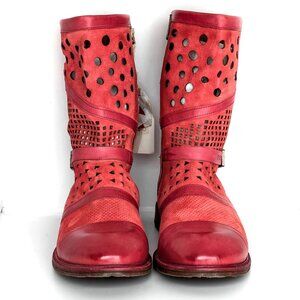 as 98 A.S.98 Cherry Red Boots Size 41 Run Big, Edgy Boots With Cutouts Mid Calf